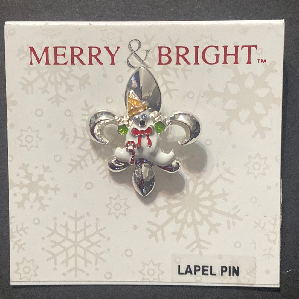 MERRY & BRIGHT Mr. Bingle Lapel Pin, Silver with Jeweled Eyes, 1-inch Tall NWT